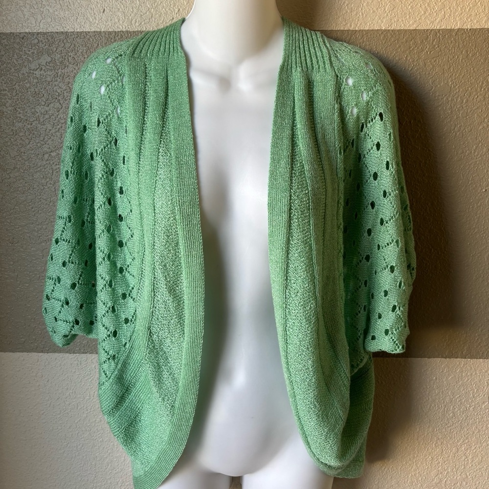 The Cue Cher Qu Women’s XS Green Short Sleeve Cardigan 100% Cotton Lace Crochet